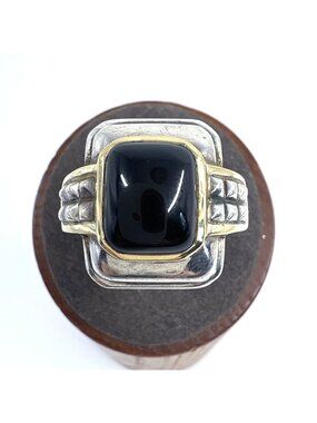 OTC 18k Gold & Sterling Silver 925 Black Onyx Bezel Set Signet Ring Size 9.75